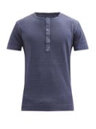 Matchesfashion.com 120% Lino - Rolled-edge Linen-jersey Henley Shirt - Mens - Navy