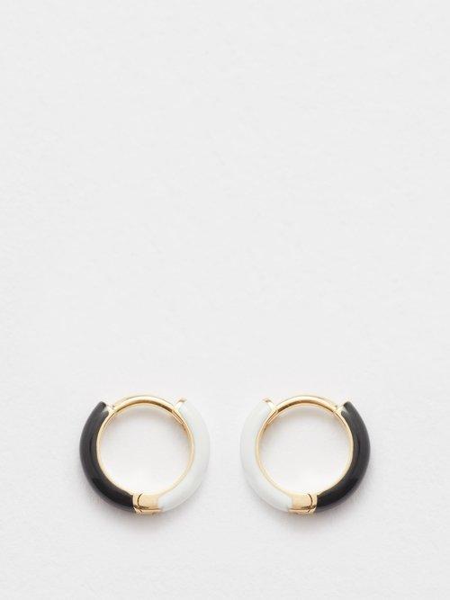 Fry Powers - Enamelled 14kt-gold Hoop Earrings - Womens - Black/white