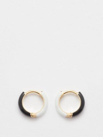Fry Powers - Enamelled 14kt-gold Hoop Earrings - Womens - Black/white