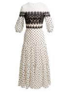 Matchesfashion.com Temperley London - Polka Dot Cotton Blend Midi Dress - Womens - White Black