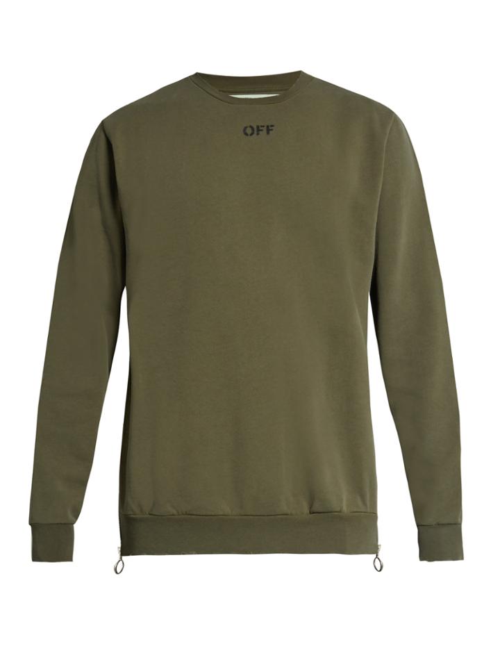 Off-white Distressed-trim Cotton-jersey Sweatshirt
