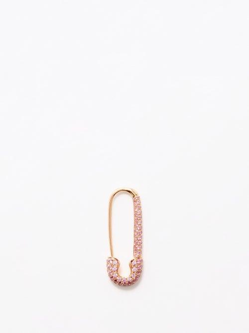 Anita Ko - Safety Pin Mini Sapphire & 18kt Rose-gold Earring - Womens - Pink Multi