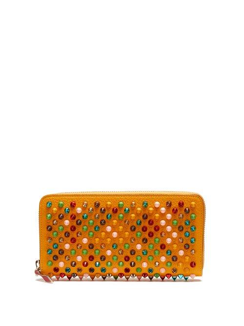 Matchesfashion.com Christian Louboutin - Panettone Spike Embellished Leather Wallet - Womens - Yellow Multi