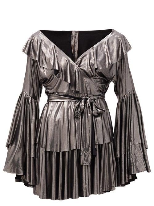 Matchesfashion.com Norma Kamali - Tiered Metallic-jersey Wrap Dress - Womens - Silver