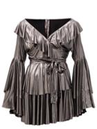 Matchesfashion.com Norma Kamali - Tiered Metallic-jersey Wrap Dress - Womens - Silver