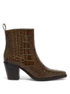 Matchesfashion.com Ganni - Callie Crocodile Effect Leather Ankle Boots - Womens - Khaki