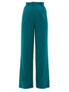 Matchesfashion.com Rebecca De Ravenel - High Rise Wool Crepe Wide Leg Trousers - Womens - Dark Green