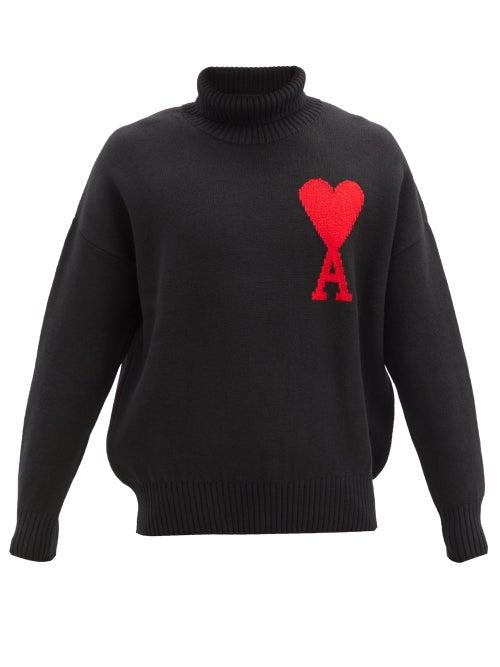 Matchesfashion.com Ami - Ami De Caur-intarsia Roll-neck Wool Sweater - Mens - Black