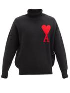 Matchesfashion.com Ami - Ami De Caur-intarsia Roll-neck Wool Sweater - Mens - Black