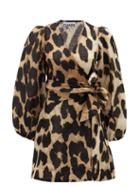 Matchesfashion.com Ganni - Leopard-print Linen-blend Wrap Dress - Womens - Leopard