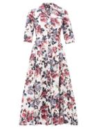 Matchesfashion.com Erdem - Kasia Floral-print Cotton-poplin Shirt Dress - Womens - White Multi