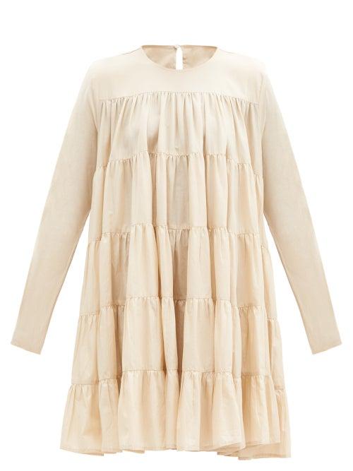 Matchesfashion.com Merlette - Soliman Tiered Cotton-voile Dress - Womens - Beige
