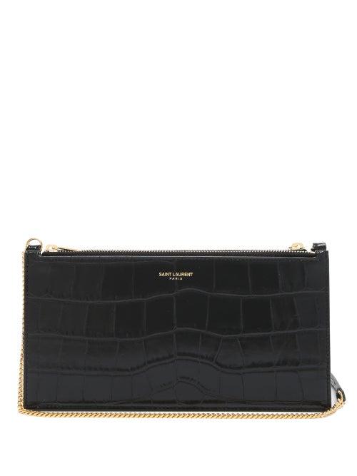 Matchesfashion.com Saint Laurent - Foiled-logo Crocodile-effect Leather Pouch - Womens - Black