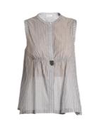 Brunello Cucinelli Monili-embellished Striped Cotton Top