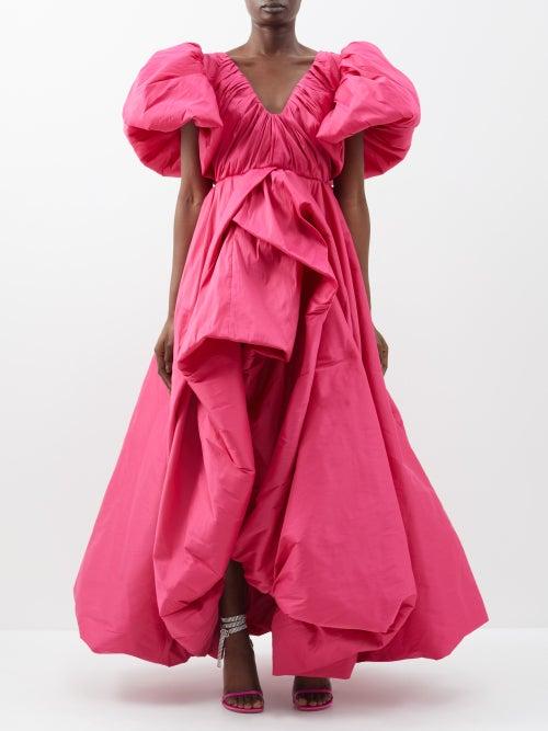 Aje - Manifestation Puffed Asymmetric Gown - Womens - Dark Pink