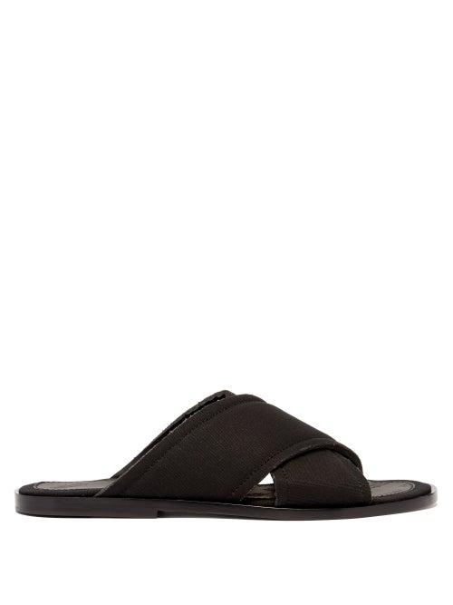 Matchesfashion.com Maison Margiela - Cross-strap Canvas And Leather Slides - Mens - Black