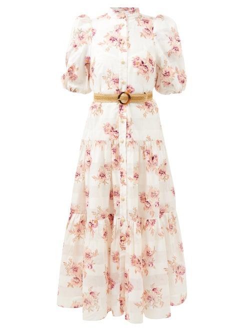Zimmermann - Rosa Floral-print Cotton-blend Midi Dress - Womens - Pink Print