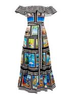 Matchesfashion.com Mary Mare - Cannes Off-the-shoulder Cotton-blend Midi Dress - Womens - Multi