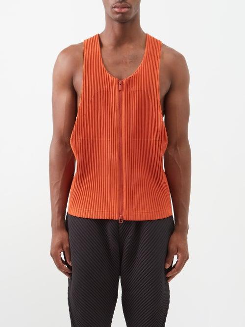 Homme Pliss Issey Miyake - Zipped Technical-pleated Tank Top - Mens - Orange