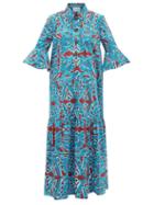 Matchesfashion.com La Doublej - Artemis Line-print Poplin Shirt Dress - Womens - Blue Multi