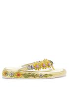 Ladies Shoes Roger Vivier - Vivier Blossom Hand-painted Flatform Sandals - Womens - Yellow Multi