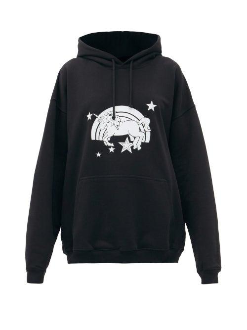 Matchesfashion.com Vetements - Magic Unicorn-print Cotton Hooded Sweatshirt - Womens - Black