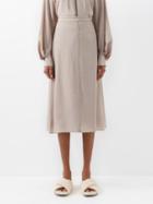 Joseph - Basing Silk-blend Midi Skirt - Womens - Light Beige