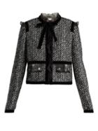 Matchesfashion.com Giambattista Valli - Ruffle Trimmed Tweed Jacket - Womens - Black