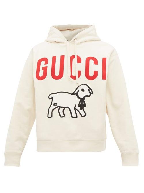 Matchesfashion.com Gucci - Lamb And Logo Print Cotton Hooded Sweatshirt - Mens - Cream