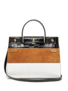 Matchesfashion.com Burberry - Title Small Suede-panelled Leather Bag - Womens - Tan White