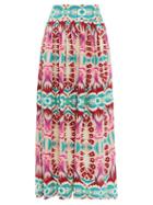 Matchesfashion.com Le Sirenuse, Positano - Jane Fishtail-print Cotton Midi Skirt - Womens - Pink Print