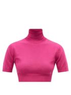Dolce & Gabbana - Roll-neck Silk Cropped Sweater - Womens - Fuchsia