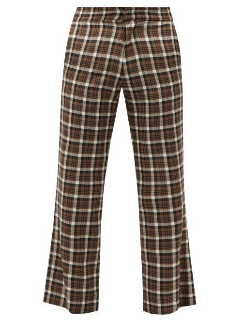 Matchesfashion.com Edward Crutchley - Pleated Checked Cropped Wool Trousers - Mens - Brown