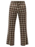 Matchesfashion.com Edward Crutchley - Pleated Checked Cropped Wool Trousers - Mens - Brown