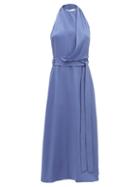 Raey - Halterneck Draped-front Wraparound Silk Dress - Womens - Light Blue