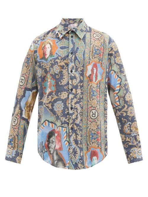 Matchesfashion.com Martine Rose - Portrait And Paisley-print Shirt - Mens - Blue Multi