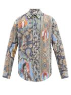 Matchesfashion.com Martine Rose - Portrait And Paisley-print Shirt - Mens - Blue Multi