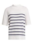 Matchesfashion.com Allude - Intarsia Stripe Short Sleeved Cashmere Sweater - Womens - Navy Stripe