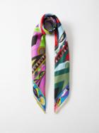 Pucci - Rosa And Rombi-print Silk Scarf - Womens - Blue Multi