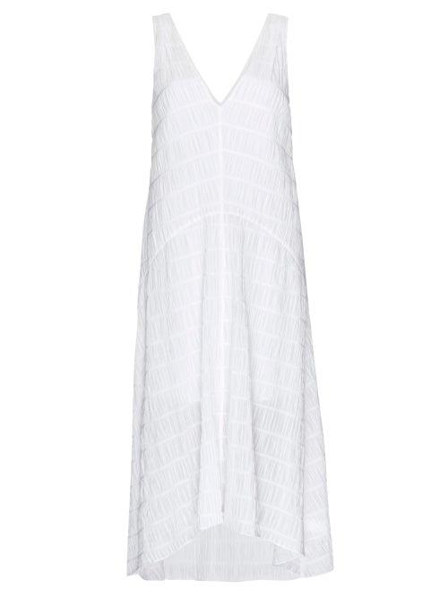 Matchesfashion.com Frame - Savannah Ruched-crepe Midi Dress - Womens - White