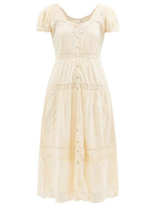 Loveshackfancy - Carabella Lace And Cotton-poplin Midi Dress - Womens - Ivory