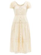 Loveshackfancy - Carabella Lace And Cotton-poplin Midi Dress - Womens - Ivory