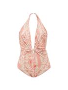 Matchesfashion.com Adriana Degreas - Halterneck Aloe-print Swimsuit - Womens - Pink Print