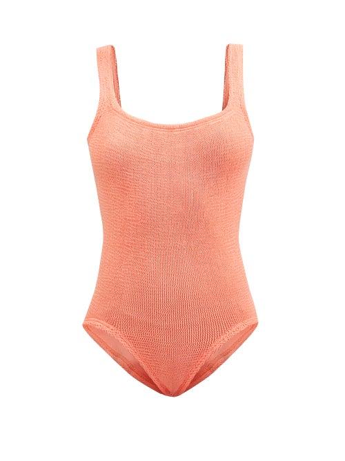 Hunza G - Square-neck Crinkle-jersey Swimsuit - Womens - Coral