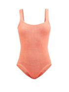 Hunza G - Square-neck Crinkle-jersey Swimsuit - Womens - Coral