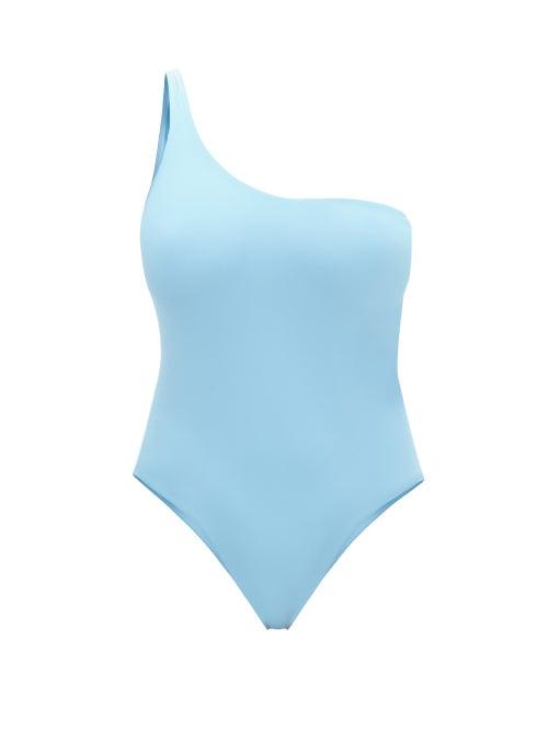 Matchesfashion.com Casa Raki - Magda One-shoulder Swimsuit - Womens - Light Blue
