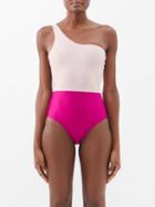 Casa Raki - Ines One-shoulder Bi-colour Swimsuit - Womens - Pink