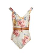 Matchesfashion.com Zimmermann - Kali Hibiscus Floral Print Swimsuit - Womens - Blue Multi