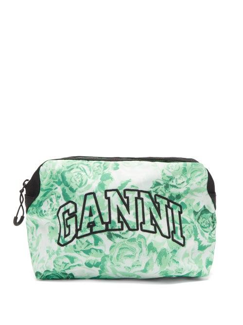 Matchesfashion.com Ganni - Logo-embroidered Floral-print Makeup Bag - Womens - Green Multi