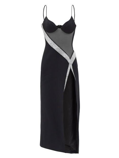 David Koma - Crystal-embellished Side-slit Dress - Womens - Black